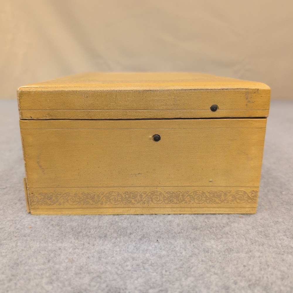 Vintage Tan Faux Leather Jewelry Box Teal Velvet Lining Multi Tier Drawer Latch - Picture 8 of 10